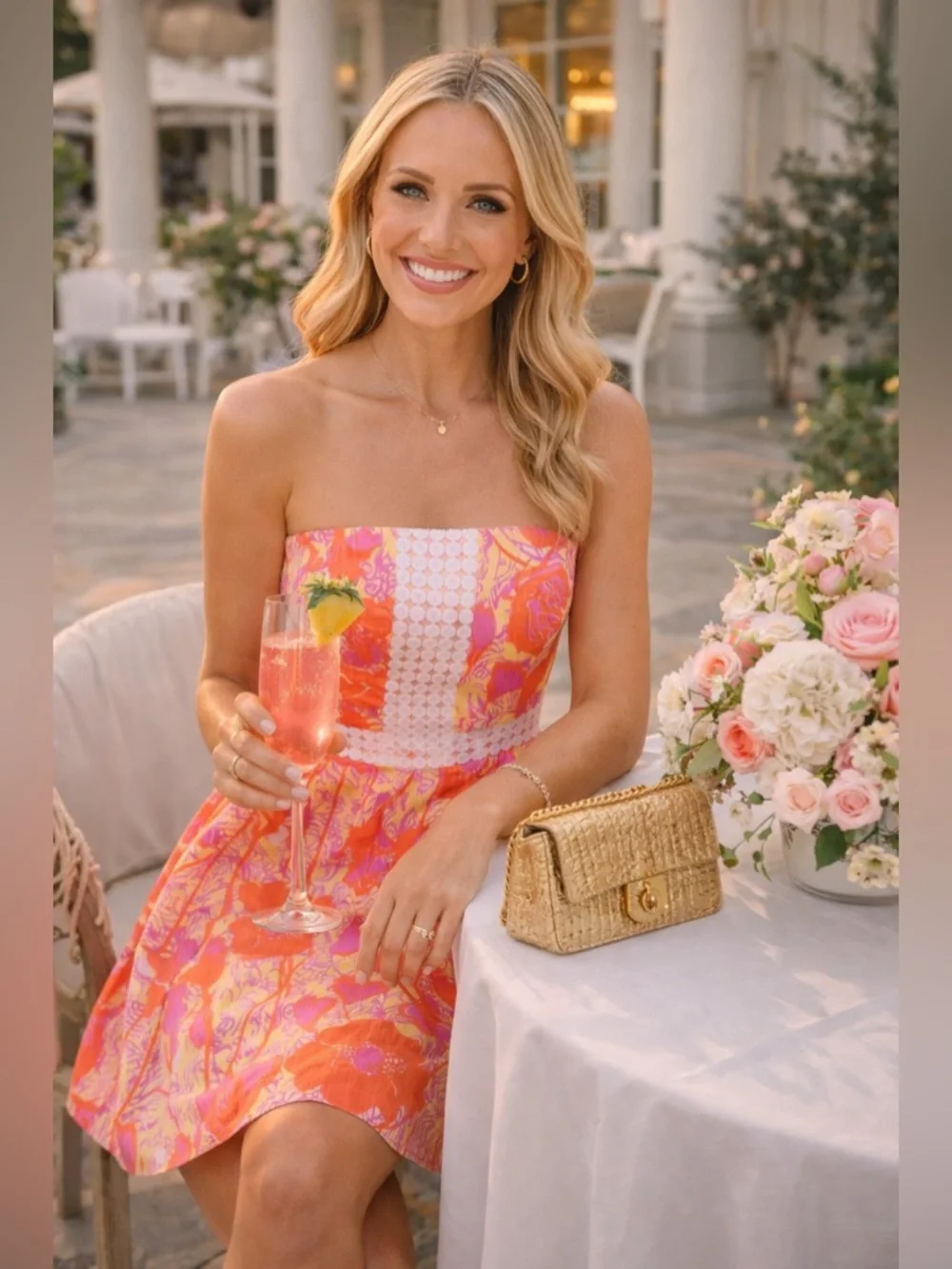 Vintage Lilly Pulitzer Strapless Pink Orange Dress 🌴 Palm Beach Boutique Resort - Picture 4 of 8